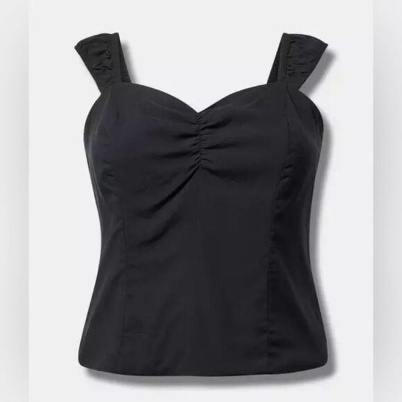 Torrid Black Squared Sweetheart Neckline Challis Smocked Tank - Picture 5 of 10